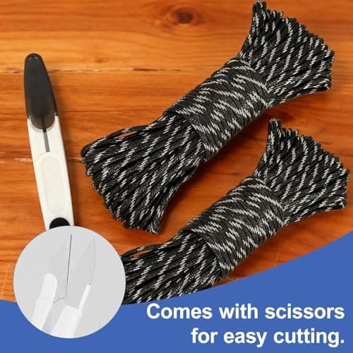 24M Black Paracord 4mm with U-Shaped Scissors for Camping — view 3