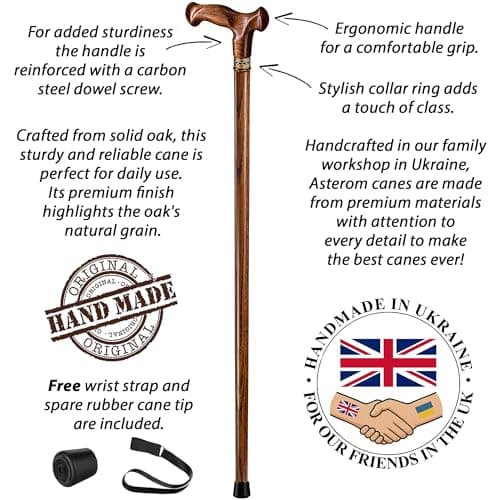 Asterom Walking Cane for Men & Women - Ergonomic, Handmade - Cool Walking Stick for Seniors, Stylish Wooden Canes (Caramel, 36 Inches) — view 5