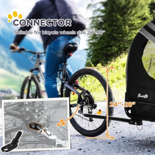 PawHut Dog Bike Trailer 2 in 1 for Medium Dogs 134L x 60W x 101H cm Grey — view 6