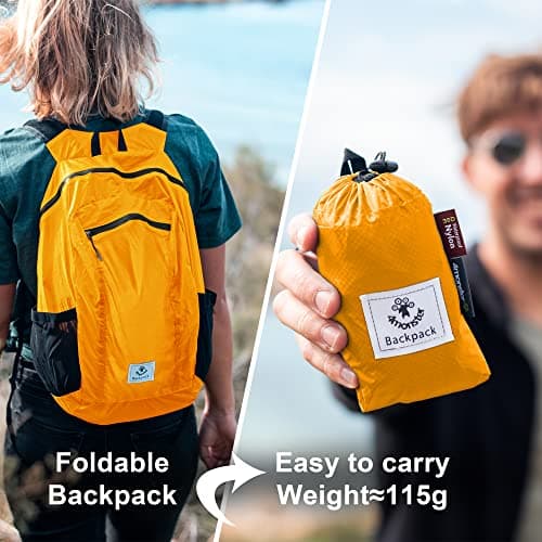 4Monster Packable Backpack Ultra Lightweight, Foldable Backpack Water Resistant, Hiking Daypack for Travel Camping Outdoor, Daily Walk-around, Cycling, Sports, Excursions(Orange, 24L) — view 2