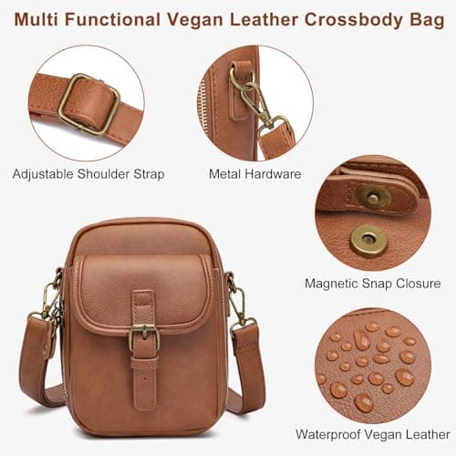 BAIGIO Small Cross Body Bag Women, Soft Vegan Leather Cross-Body Bags with Adjustable Strap, Shoulder Bags with Card Slots, Phone Bag Handbag Purse for Travel (Brown) — view 5