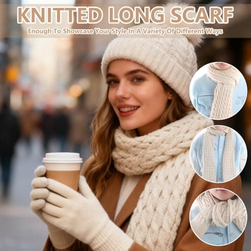 wokdsbl 5 PCS Womens Hat Scarf and Gloves Set Winter Accessories — view 4