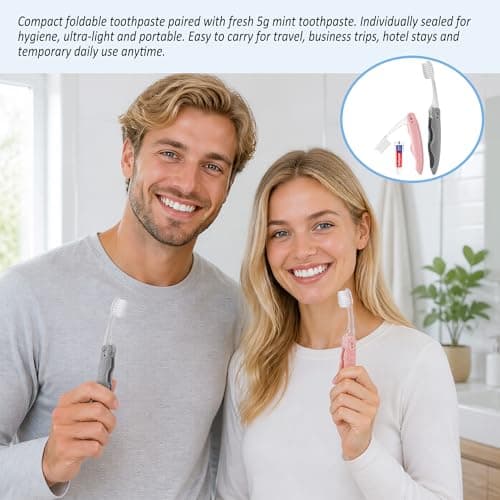 Qibesiey Travel Toothbrush and Toothpaste, Individually Packaged, Foldable Toothbrush and Toothpaste, Folds for Easy Storage, Available in Gray and Pink, Ideal for Travel, Hotels, Camping (10-Pack) — view 2