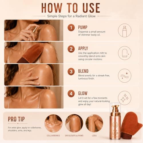 Body Shimmer Oil, Rose Gold Glow for Women, Oil Shimmer with Application Mitt, Lightweight Non-Sticky Liquid Highlighter for Arms Legs Decolletage Party Holiday Makeup — view 4