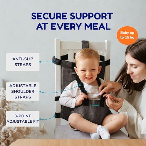 Travel Highchair Lightweight and Foldable, Booster Seat dining chair with Adjustable 3-Point Safety Harness, Compact Portable High Chair, Toddler Baby Seat for Travel, Restaurants, Camping, 6–36Months — view 5
