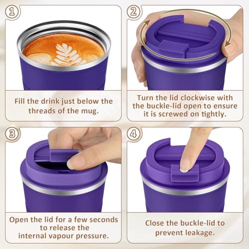 KETIEE Travel Mug Insulated With Leakproof Lid, Reusable Double Walled Coffee Cup, Stainless Steel for Hot Cold Drinks, 380ml Deep Purple — view 6