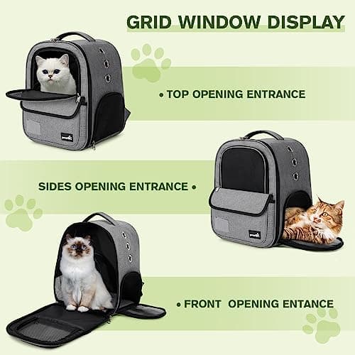 Pecute Cat Backpack, Breathable Pet Carrier With Scientific Zoning, Grey — view 6