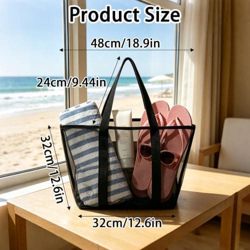 Ehuixinsheng Mesh Beach Bag for Women,Large Black Lightweight Foldable Quick Dry Handheld Hollow Mesh Tote Bags Summer Net Beach Bag for Holiday Travel School Work Shopping Swimming — view 4