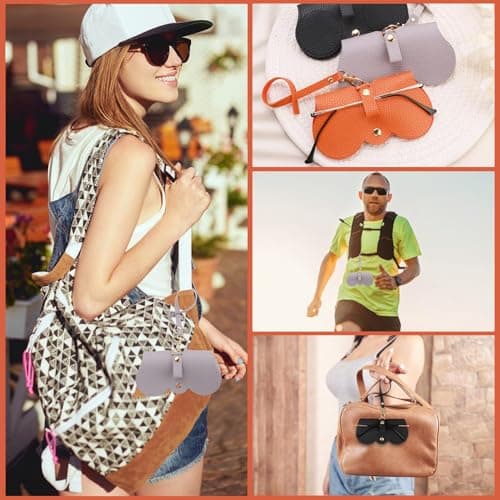 3Pcs Soft Leather Sunglasses Bag Flat Slim Portable Eyeglass Cases for Handbag Fashion Sun Glasses Holder Pouch Skinny Travel Spectacles Protective Cover with Lanyard for Women Men — view 4