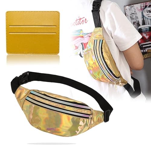 BAIYSFFG Metallic Fanny Pack Fashionable Waist Bag Waterproof Belt Bags Unisex Fashion Waist Casual Travel Bum Bag with 3 Zipper Pockets for Women Men Sports Running Hiking Jogging (Gold) — view 4