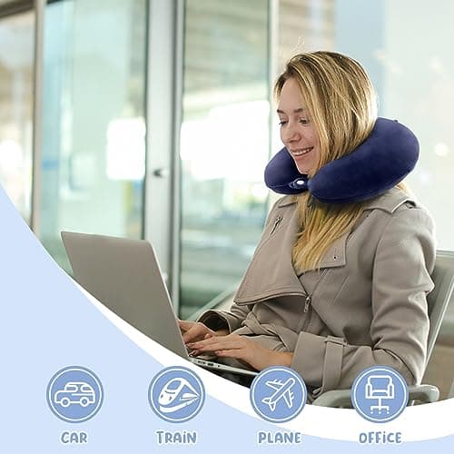 WENGX Travel Pillow Neck Pillow Memory Foam Travel Pillows Head Support Cushion for Airplane Train Car Office Travel Essential Flight Pillows for a Long Hauls Sleeping Rest (Navy Blue) — view 6