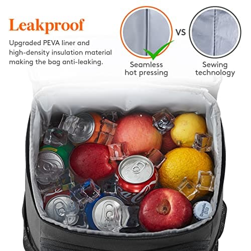 Lifewit 30 Cans Backpack Cooler Waterproof Insulated Soft Lunch Backpack Lightweight Leakproof Cooler Bag for Men Women Adults for Work Picnics Beach Camping Travel Outdoor Activities, Black — view 4