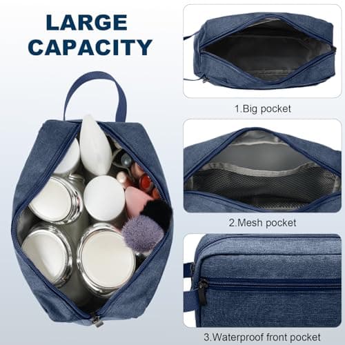 Aucuu Toiletry Bag for Men and Women, Travel Wash Bag, Waterproof Shaving Bag, Toiletries Accessories Cosmetic Bag, Makeup Bag with Handle, Travel Toiletry Wash Bag for Men and Women, Blue — view 3