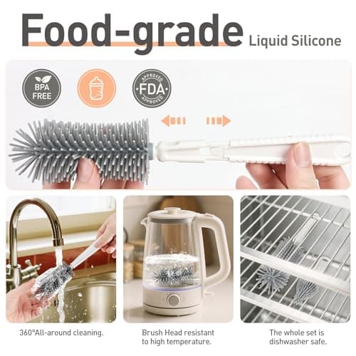 Baby Bottle Brush Set, 6-in-1 Travel Bottle Cleaning Kit with Silicone Bottle Brush, Nipple & Straw Brush, Soap Dispenser, Drying Rack & Storage Box – Compact Baby Essential for Home & On-The-Go — view 4