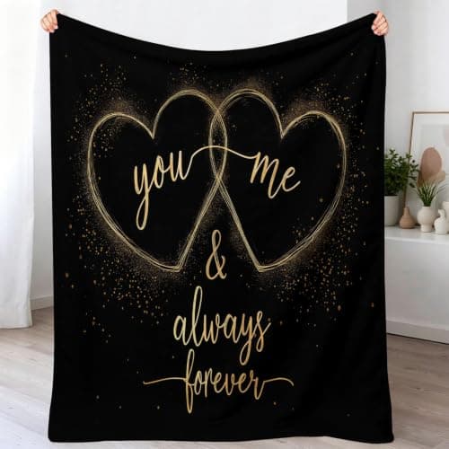 Heart Sparkles Warm Printed Blanket, Minimalist Modern Ultra-Soft Fleece Flannel Throw Blanket for Children Adults, Black Gold Lightweight Blankets for Couch Sofa Bed Office, 100 x 130 cm — view 2