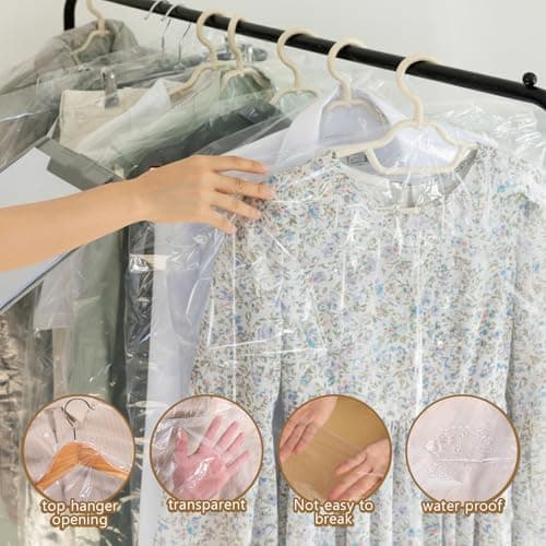 10Pcs Dry Cleaner Bags Plastic Clear Dress Bag 60x180 cm Long Dry Cleaning Bag for Clothes, Plastic Garment Bags for Hanging Clothes, Long Dresses, Suits, Gowns, Dance Costumes — view 6