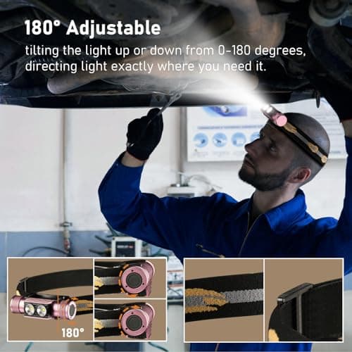 weneasker Super Bright LED Headlamp, 1200 Lumens Super Bright Light, USB C Rechargeaable Head Lamp for Adult, Stylish Gift for Female Engineers, Women Who Love The Outdoors, Long Runtime, Pink — view 3