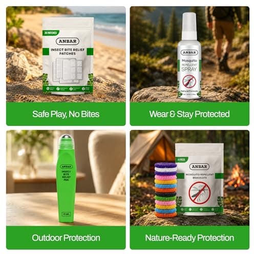 Anbar 4-Pack Outdoor Mosquito & Insect Repellent Bundle - Natural Deet-Free Protection Mosquito Repellent Bracelets, Mosquito Repellent Body Spray, Bite Relief Pen, Itch Relief Patches Adults & Kids — view 4