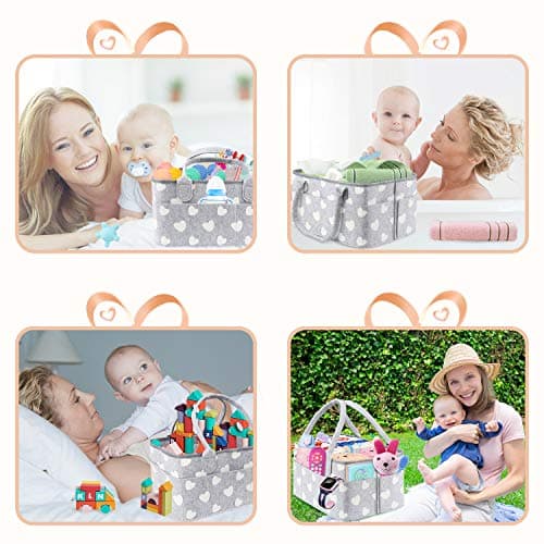 BOENFU Baby Diaper Caddy Nappy Organisers Nursery Storage Nappy Caddy Tote Newborn Shower Gift Basket Portable Car Travel Organizer with Detachable Divider and 10 Invisible Pockets for Mom Kids — view 6