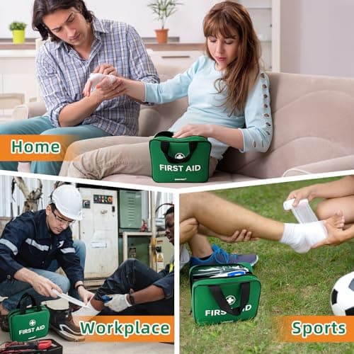 HONYAO First Aid Kit 180 Pcs, Premium Medical Kit for Home Car Workplace Travel Camping Sports Kids, Includes Eyewash, 2 x Instant Cold Packs, 2 x Burn Gel, Emergency Blanket, Plasters, Green — view 4