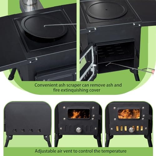 Outopee Portable Camping Wood Stove, Stainless Chimney Pipes — view 4