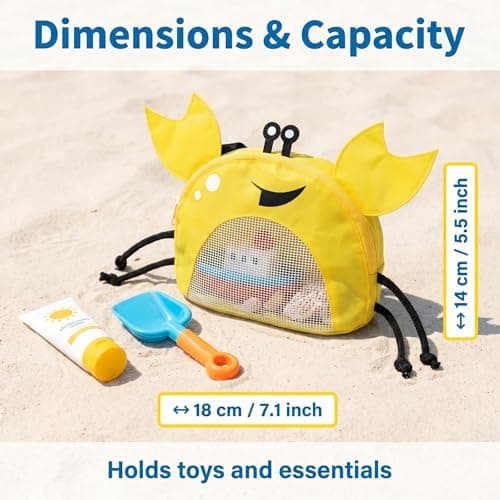 Cosiesnest Crab-Shaped Shell Collecting Bag, Shell Collecting Bag, Multifunctional Beach Bag, Mesh Beach Bag, Breathable Mesh Bucket with Adjustable Strap for Beachcombing, Seaside & Outdoor (Yellow) — view 2