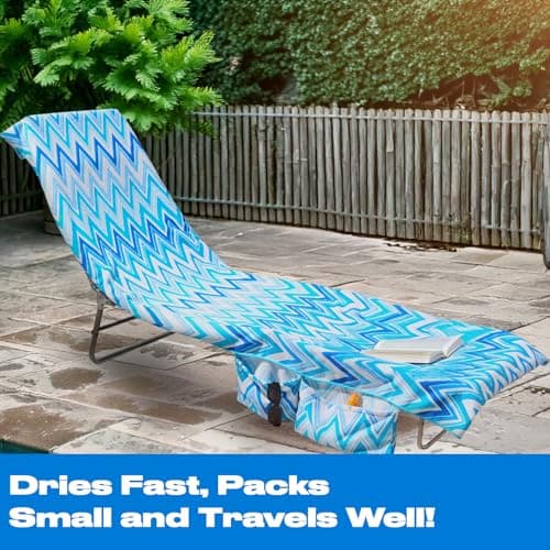 Brentfords Sun Lounger Towels Fitted Over Back of Bed, Zig Zag Swimming Pool Quick Dry Travel Large Beach Towel with Pockets for Loungers Summer Holiday Accessories, 215cm x 75cm — view 4