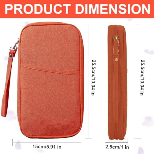 Passport Holder Travel Wallet, Large Capacity Travel Document Holder, RFID Blocking Waterproof Portable Travel Wallet Organiser for Cash Passport ID Card Credit Cards Flight Ticket Pen (Orange) — view 4
