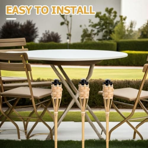 POPETPOP 4pcs Bamboo Torches Outdoor Oil Lanterns with Wick Windproof Garden Fire Torches for Camping Backyard Weddings Festivals Lightweight Natural Bamboo Pathway Lights — view 6