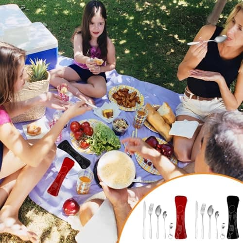 Travel Cutlery, 2 Sets Stainless Steel Cutlery Set with Portable Pouch Case — view 3