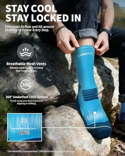 CAMBIVO 2 Pairs Compression Running Socks for Men and Women, Moisture Wicking Athletic Crew Socks with Arch Support, Cushioned Sole & 10-15 mmHg Support for Running, Jogging, Marathon Training — view 4