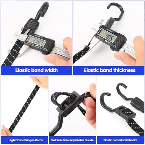 4 Pcs Bike Luggage Straps with Hooks, Elastic Bike Bungee Straps, 39.37 InchBungee Cords with Hooks, Reflective Bungee Cords and FixingsBungee Rope for Caravan Trucks RVs Roof Rack Strapss — view 4