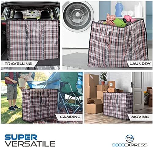 DECO EXPRESS Laundry Bags XL, Pack of 2, 75L Strong, Durable & Reusable Extra Large Storage Bags with Zips, Ideal for Moving, Shopping, Packing, Laundry & Clothes Storage (60 X 50 X 25 CM) — view 2