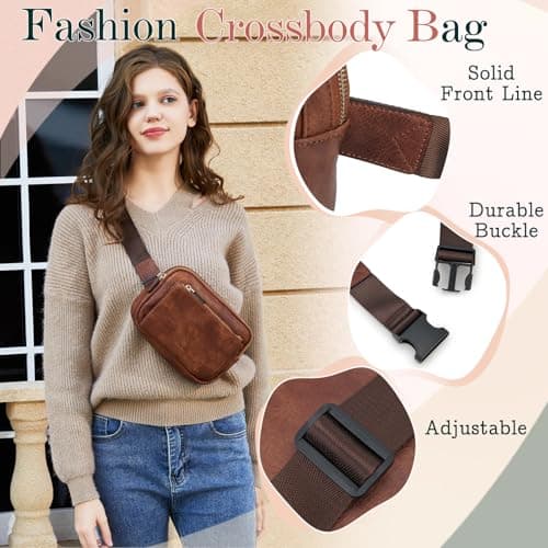 Waist Bag for Women, VX VONXURY Vegan Leather Bumbags Fanny Pack Lightweight Crossbody Belt Bag with Adjustable Strap for Outdoor Running Hiking,Brown — view 5