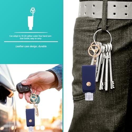 PACKOVE Portable 30ml Hand Keychain Set with Navy Pu Leather Case, 2pcs Refillable Travel Lotion Bottle Holders with T-shaped Bottles for Hand Hygiene On-the-go — view 4