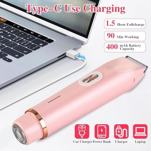 Lumixy Bikini Trimmer Women 2-in-1 Electric Lady Shaver, Pubic Hair Trimmer for Women, Electric Razor for Women, Womens Electric Shaver, Waterproof Wet & Dry, Cordless Rechargeable, Pink — view 5