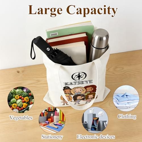 Nhemeylp Canvas Tote Bag Set, Reusable Large Tote Bag with Makeup Bag for Women, Foldable Shopping Bags with Cosmetic Bags for Commuting, Travel & Fan Events, Kpop Gifts for Girls Teenagers — view 4