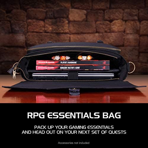 ENHANCE Tabletop DnD Bag - RPG Player's Essentials Dungeons and Dragons Messenger Bag Fits 2-4 Books, Binders, Dice & Accessories, with 17 inch Laptop Compartment and Battlemap Carrying Straps (Black) — view 4