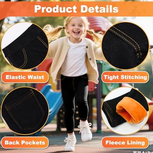 Baogaier Girls Leggings Lined Thermal Jeans-Look, Pack of 2, 4-5 Years — view 5