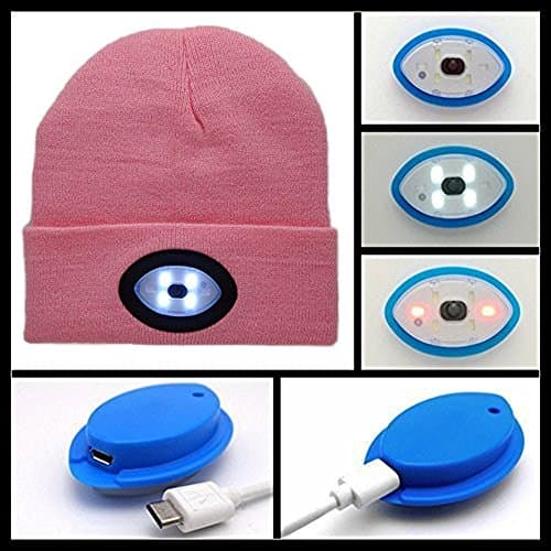 DPWELL Bright LED Headlamp, USB Rechargeable Unisex 6 LED Knitted Warm Beanie Hat Cap Hands Free Headlamp Flashlight Cap for Hunting,Camping,Grilling,Running (Pink) — view 4
