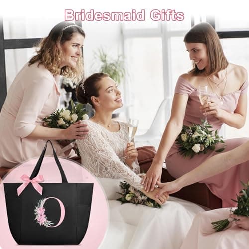 Vavabox A-Z Initial Personalized Tote Bag, Waterproof Gifts for Women, Bridesmaids, Mom, Teachers, Friends (01-Black, O) — view 6