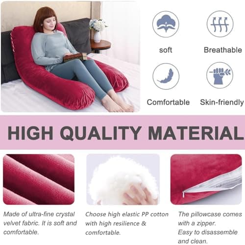 TaiBest U Shaped Full Body Pregnancy Pillow with Removable Cover for Maternity Women,Pregnancy Pillows for Sleeping,Support for Back, Legs, Belly,55 Inch Pregnancy Pillow for Women (Cotton, Red) — view 3