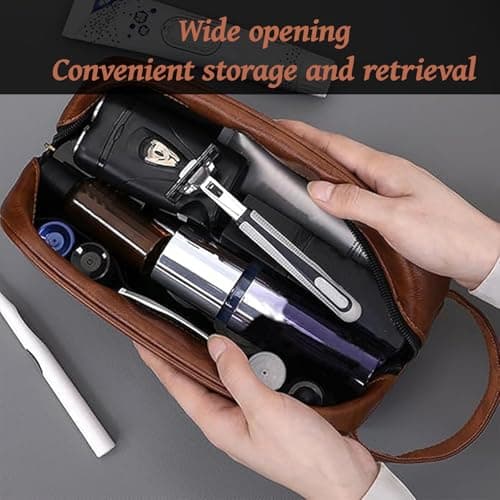 Leather Toiletry Bag for Men, Waterproof High-Capacity Travel Wash Bag, Multi-Functional Mens Toiletry Bags with Organizer, Brown Gifts for Men — view 4