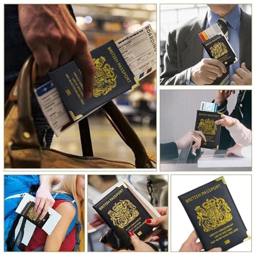 Glanzend British Passport Holder | UK Passport Wallet | UK Passport Cover for Travel Business Cards Credit Cards and Boarding Passes | Non EU | Premium PU Leather | Gold Protective Corners | Black — view 5