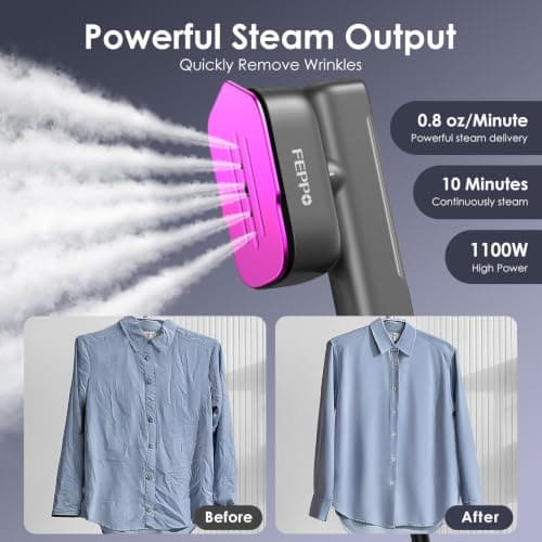 FEPPO Travel Steamer for Clothes, 110-240V Dual Voltage Handheld Clothes Steamer, 2in1 Portable Mini Steamer & Iron, 1100W Steamer Clothing, 15S Fast Heat Up, Garment Steamer for Global Travel & Home — view 4