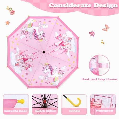 Decalsweet Kids Umbrella Unicorn Castle Stick Folding Umbrella Safety Open — view 4