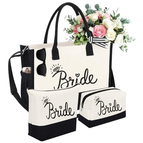 HOMIEE 3-Pcs Bride Canvas Tote Bag Set, Large Capacity, Durable Tote Bags