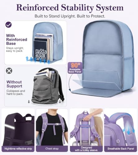 FIORETTO 25L School Bag for Girls & Teens, Womens Backpack Rucksack with Organized Pockets, Trolley Strap & Chest Buckle, Fits 15.6" Laptop, Ideal for School, Travel & Daily Use Purple — view 5