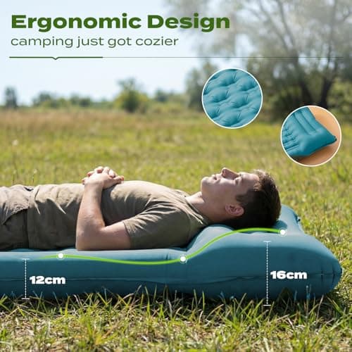 Inflatable Camping Sleeping Pad with Built-in Foot Pump 12cm Thick Waterproof & Tear-Resistant 50D Nylon Mattress Portable, Compact Air Mat for Backpacking, Hiking, Tents,Peacock Blue,195 X 72 X 12 CM — view 2