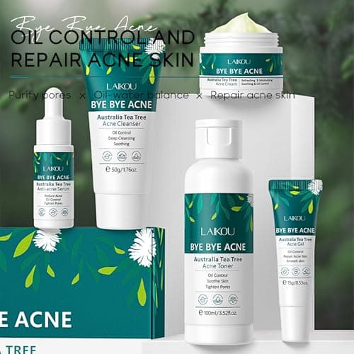 Tea Tree Skin Care Set for Teens - Daily Facial Skincare Kit with Cleanser Toner Serum Cream & Gel, Oil Control, Visible Pore Care & Hydrating Routine, Self Care Gifts for Teen Girls Boys Women Men — view 2